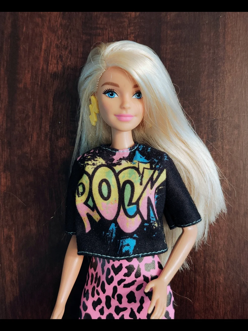 Barbie Black Rock Tee with Pink Leopard Mini Skirt